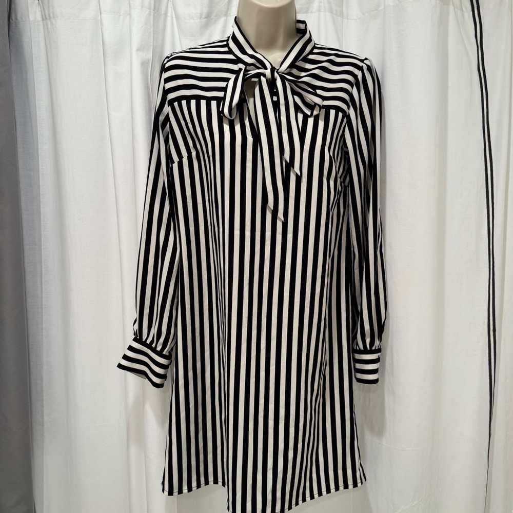LOFT Black and White Striped Dress